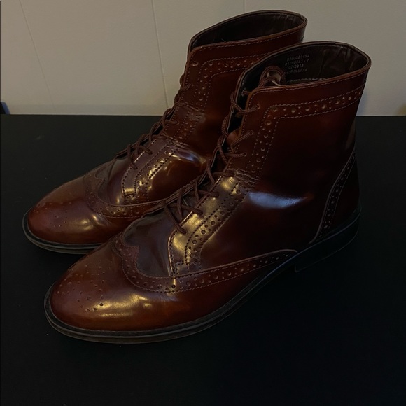 Burgundy oxford lace up ankle boots - Picture 4 of 4